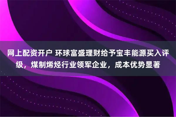 网上配资开户 环球富盛理财给予宝丰能源买入评级，煤制烯烃行业领军企业，成本优势显著