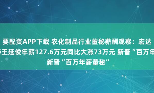 要配资APP下载 农化制品行业董秘薪酬观察：宏达股份董秘王延俊年薪127.6万元同比大涨73万元 新晋“百万年薪董秘”
